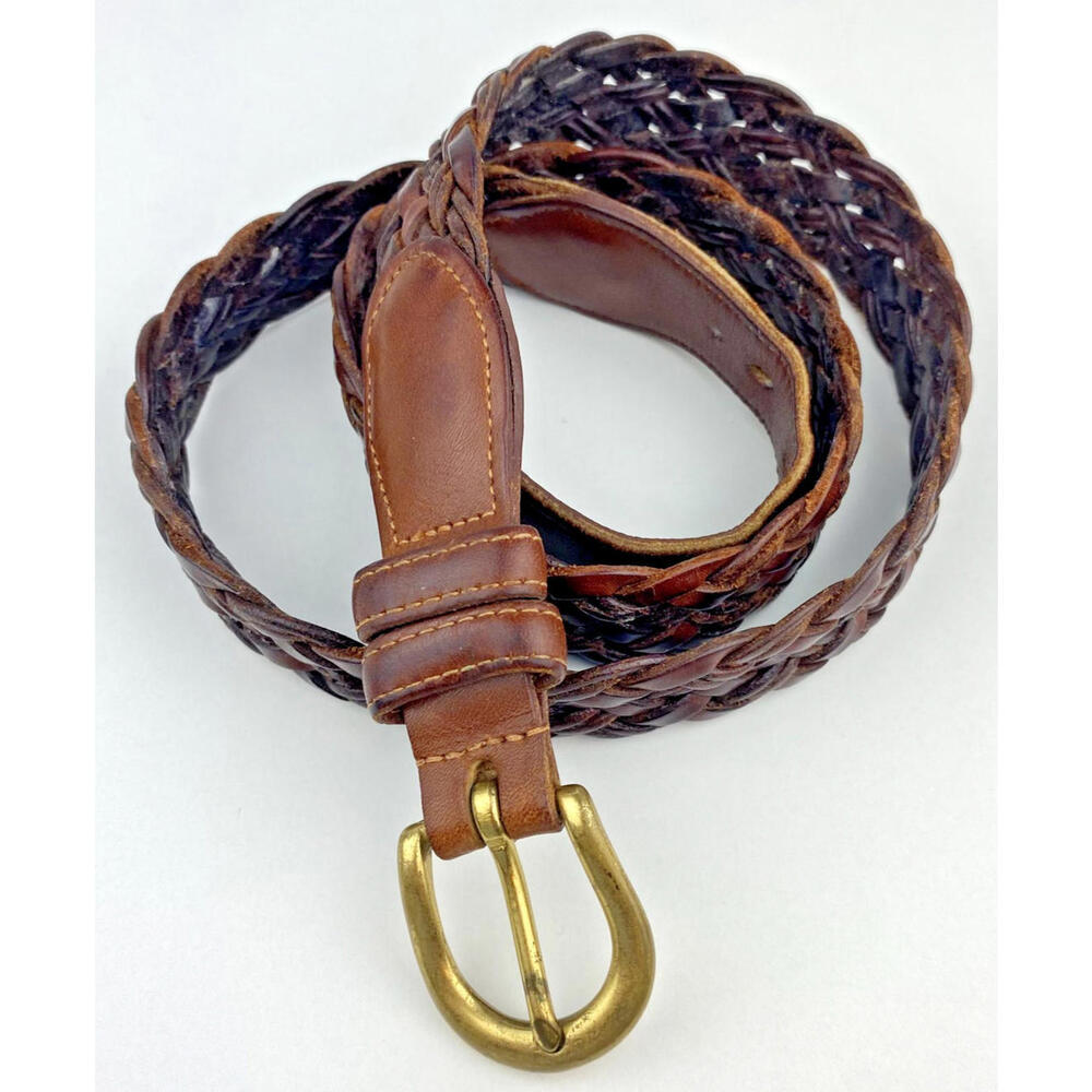 Vintage Coach Woven Leather Belt British Tan 3850 Brown Braided 36 1” wide READ